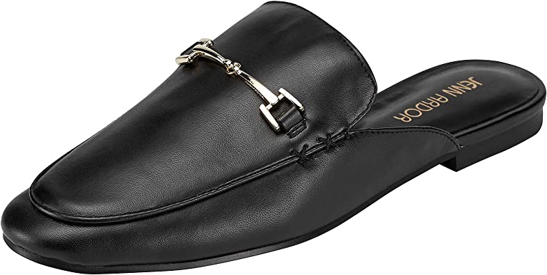 JENN ARDOR Women's Mules Flats Shoes Low Heel Slip-on Loafer Slides Casual Pointed Toe Backless Comfortable Office Slipper