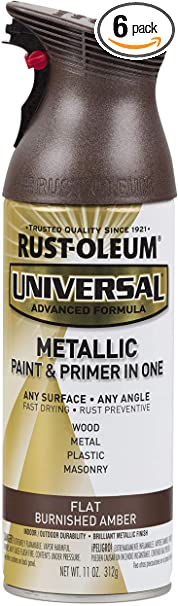 Rust-Oleum 271472-6PK Universal All Surface Metallic Spray Paint, 11 oz, Flat Burnished Amber, 6 Pack