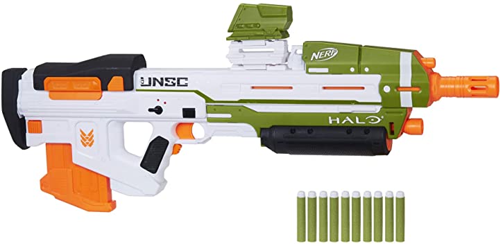NERF Halo MA40 Motorized Dart Blaster -- Includes Removable 10-Dart Clip, 10 Official Elite Darts, and Attachable Rail Riser