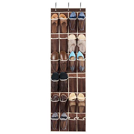 ZOBER Space Saving Over Door Shoe Storage organiser - 24 Hanging Tidy Pockets for Shoes With Metal Door Hook, Perfect for Home, Closet, Bedroom or Dorm, Dimensions: 162.6 x 45.5 cm (Java)