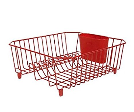 Rubbermaid - Large Wire Dish Drainer - 13x Dish Slots, 17.6x13.8x5.9 in, Red