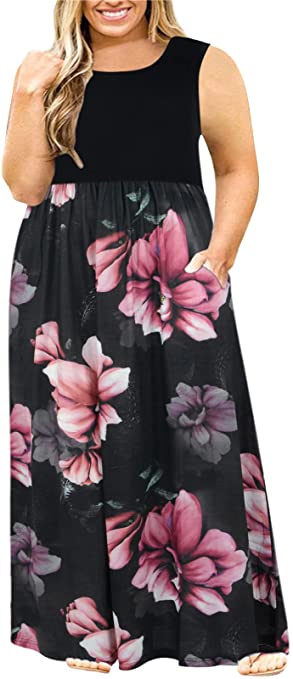 Nemidor Women Sleeveless Loose Plain Casual Plus Size Long Maxi Dress with Pockets