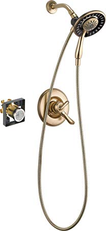 Delta Faucet Linden 17 Series Dual-Function Shower Trim Kit with 2-Spray In2ition 2-in-1 Hand Held Shower Head with Hose, Champagne Bronze T17294-CZ-I (Valve Included)