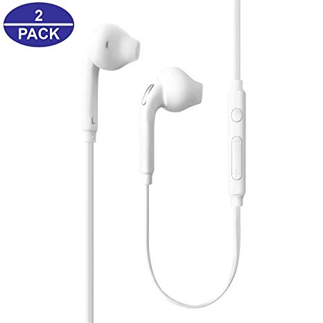 Aux Headphones/Earphones/Earbuds, (2 Pack)JOVERS 3.5mm Wired in-Ear Headphones with Mic and Remote Control for Samsung Galaxy S9 S8 S7 S6 S5 S4 Edge   Note 4 5 6 7 8 9 and More Android Devices(White)