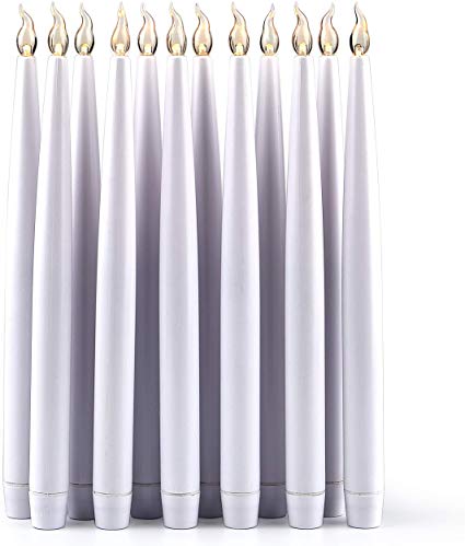 Furora Lighting 11.5" Flameless LED Taper Candles, White Battery Operated Candles Tapers with Realistic Flickering Flame and 6 Hours Timer Feature - 11.5" White, Pack of 12