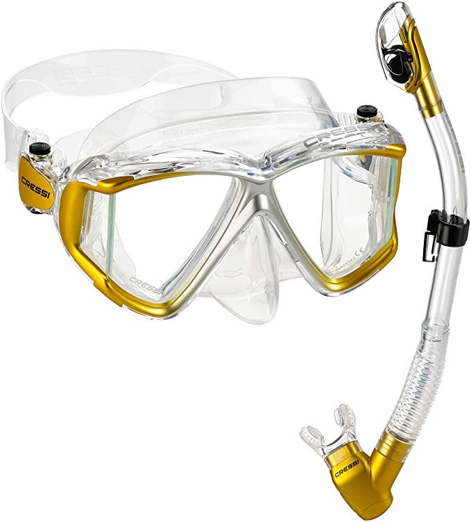 Cressi Panoramic Wide View Mask & Dry Snorkel Kit for Snorkeling, Scuba Diving | Pano 4 & Supernova Dry: Designed in Italy