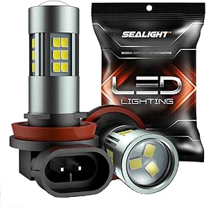 SEALIGHT H11 H8 H16 LED Fog Light Bulbs, 6500K Cool White,360° Full Illumination, 54 CSP LED Chips Front Fog Lamps,Non-polarity, Pack of 2,Plug & Play