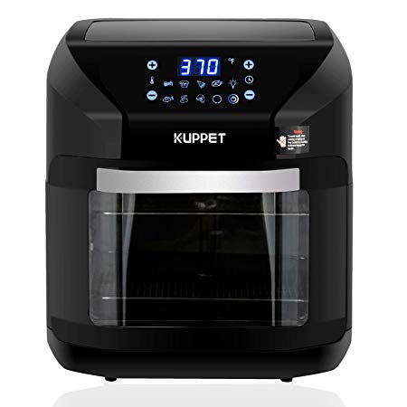 KUPPET Air Fryer 10L Electric Hot Air Fryer, Roasting, Reheating & Dehydrating, Touch Screen Oven Oilless Cooker Extra Large Capacity Nonstick Fry Basket with Additional Accessories, 1700W, Black