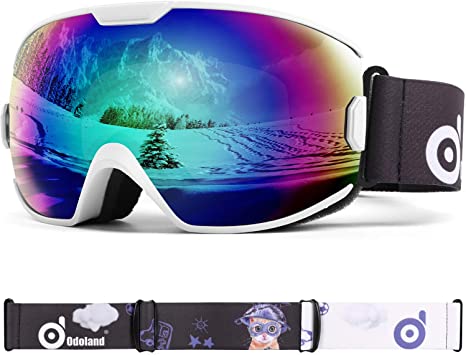 Odoland Kids Ski Goggles, Snowboard Goggles for Youth Skiing Age 8-16, Snow Goggles S2 Double Lens Anti-Fog UV Protection