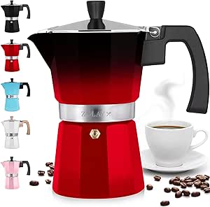 Zulay Classic Stovetop Espresso Maker for Great Flavored Strong Espresso, Classic Italian Style 3 Espresso Cup Moka Pot, Makes Delicious Coffee, Easy to Operate & Quick Cleanup Pot (Red/Black)