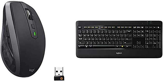 Logitech MX Anywhere 2S Wireless Mouse (Bluetooth or USB), Graphite & K800 Wireless Illuminated Keyboard