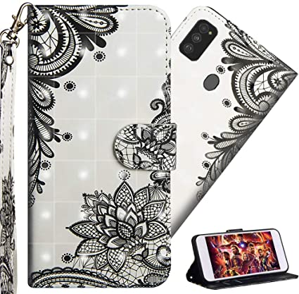 COTDINFORCA Samsung Galaxy A21S Wallet Case, Galaxy A21S Case Flip Slim Premium PU Leather 3D Painted Effect Design Full-Body Protective Cover for Samsung Galaxy A21S. PU- Lace Flower