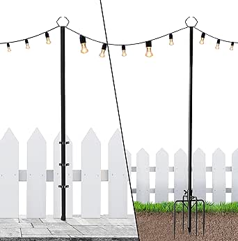 Utopia Home String Light Poles 9ft String Light Poles for Outside, Outdoor String Light Pole for Garden, Outdoor Light Poles for String Lights, Patio String Light Poles for Fence - Black