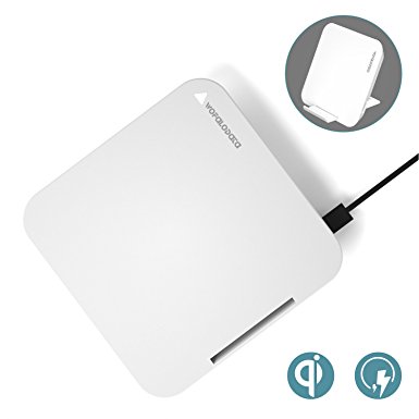 2 in 1 Qi Charging Pad Stand,Wofalodata Fast Wireless Charger for Samsung S8/S8 Plus/Galaxy Note 8/S7/S7 Edge/S6 Edge /Note 5,Standard Charge for iPhone8/8 /LG G6/G5/Google Nexus 4/5/6 (White)