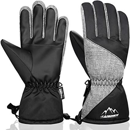 FengNiao Ski Gloves Mens Womens Winter Warm Glove 3M Thinsulate Snowboard Snowmobile Cold Weather Gloves (L, Black&Grey)
