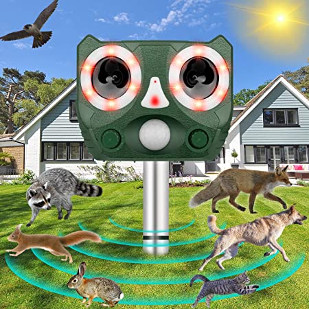 Ultrasonic Animal Repeller, Solar Animal Repeller Cat Repellent Outdoor Ultrasonic Bird Repeller Dog Animal Deterrent Devices for Squirrel, Rabbit, Rodent, Deer, Fox&More, Protect Yard Garden Farm