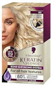 Schwarzkopf Keratin Blonde Hair Dye Platinum Blonde 001, Ultra Lightening Kit, 1 Application - Hair Bleach Enriched with Keratin, Lightens up to 9 Levels and Protects Hair from Breakage