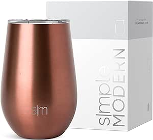 Simple Modern Wine Tumbler with Lid | Cute Stemless Glass Cup with Press-In Lid | Insulated Stainless Steel Coffee Mug | Gifts for Women Men Him Her | Spirit Collection | 12oz | Metallic Copper