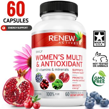 #1 BEST Daily Vitamin! MAX Potency Women's Daily Multi & Antioxidant! Non GMO, No Fillers or Binders. Bridge Your Nutrition Gap with 22 Powerful Vitamins & Minerals! Female & Immune Support!