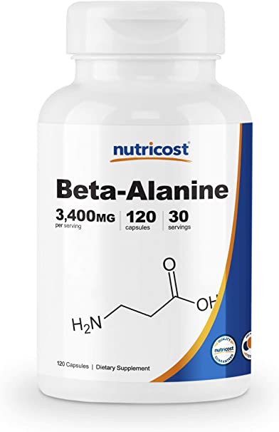 Nutricost Beta-Alanine Capsules 3400mg, 120 Caps (30 Serv) - Potent Beta Alanine, Gluten Free & Non-GMO, 850mg Per Cap