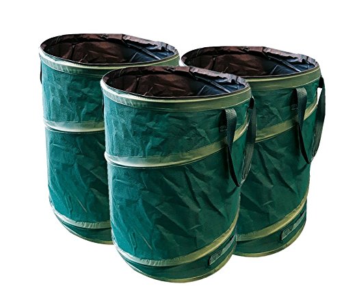 GloryTec 3-pack Pop Up Garden Bags | 45 Gallons Per Bag | Reusable Yard Waste Bags | Collapsible Container with Spring Bucket | Portable Bags