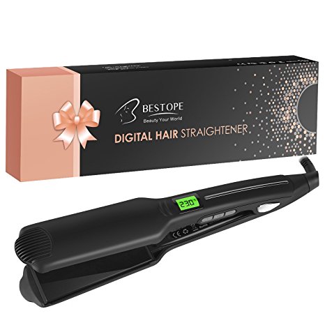 BESTOPE Hair Straightener 1.75 inch Wide Plate Flat Iron with Ceramic Instant Heat Up 450°F for Healthy Silky Hair( Dual Voltage, Auto Shut)