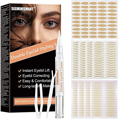 Eyelid Tape, Droopy Eyelid Stickers, Droopy Eyelid Lift Cream, Invisible Instant Double Eyelid Strips, Self-Adhesive Eye Tapes Fiber for Droopy Mono-eyelids, Big Eye Tools with Fork Rods & Tweezers