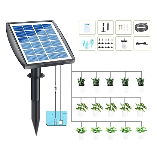 ExGizmo Solar Automatic Irrigation System,Drip Irrigation Kit,Indoor & Outdoor Garden Drip Irrigation System Support 15Pots, 6 Timing Modes for Potted Plants Indoor Balcony Green House Outdoor Patio Garden