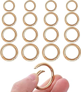 Yolev 16PCS Trigger Metal Spring O Rings Round Carabiner Clip Snap Trigger Spring Keyrings Buckle for Handbag Craft Making