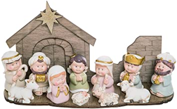 Cuties Natural 11 x 6 Resin Stone Christmas Nativity Figurines Set of 12