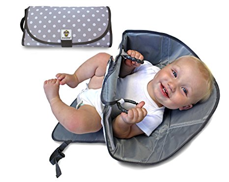 SnoofyBee Portable Clean Hands Changing Pad. 3-in-1 Diaper Clutch, Changing Station, and Diaper-Time Playmat With Redirection Barrier for Use With Infants, Babies and Toddlers (Polkadot)