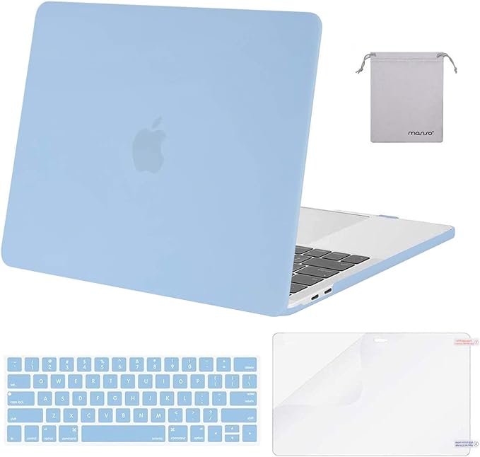 MOSISO Compatible with MacBook Pro 13 inch Case 2023-2016 M2 A2338 M1 A2289 A2251 A2159 A1989 A1706 A1708, Plastic Hard Shell & Keyboard Skin & Screen Protector & Storage Bag, Air Blue