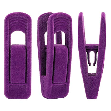 Trgowaul Purple Velvet Hangers Clips, 20 pc Pants Hangers Velvet Clips, Strong Finger Clips Perfect for Thin Velvet Hangers
