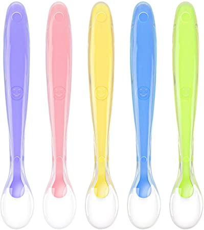 Vicloon Baby Spoons, 5 Pcs Silicone Spoon Baby Soft Spoons Self Feeding Training Spoons for Toddlers Children Baby Feeding and weaning