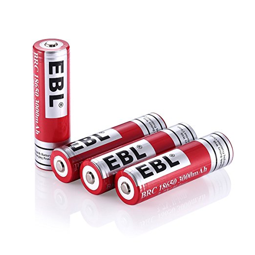 EBL 18650 3.7V 3000mAh Lithium-ion Rechargeable Battery, 4 Packs Li-ion Rechargeable Batteries