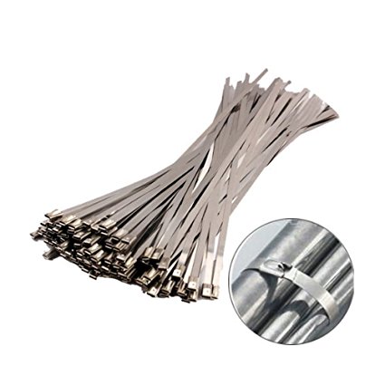 Amgate 100pcs 11.8 Inches Stainless Steel Cable Zip Ties Exhaust Wrap Coated Locking