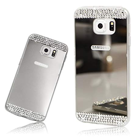 Xtra-Funky Range Samsung Galaxy S7 Edge Slim TPU Silicone Shiny Mirror Case with Sparkly Crystal Diamante Rhinestones - Silver