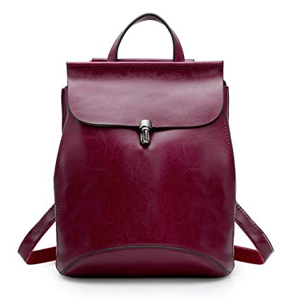 Zicac Women's Leather Backpack Casual Daypack (M, Wine Red(M))