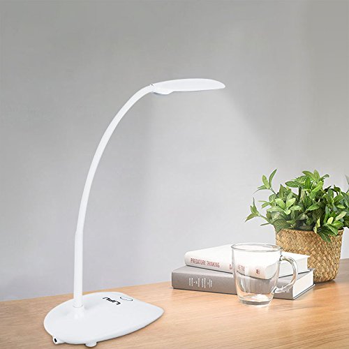 LIFU Dimmable Desk Lamp, Flexible Neck 3 Level Brightness Touch Sensitive Eye-Care Light Rechargable LED Lamps-White