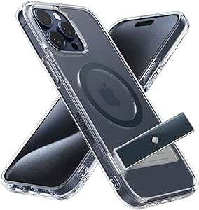 Caseology Capella Mag Kickstand for iPhone 15 Pro Case 5G [Ultra-Clear Anti-Yellowing Compatible with Magsafe] Military Grade Drop Tested (2023) - Clear Titan Blue