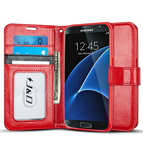 Galaxy S7 Case, J&D [Wallet Stand] Samsung Galaxy S7 Wallet Case Heavy Duty Protective Shock Resistant Wallet Case for Samsung Galaxy S7 (Red)