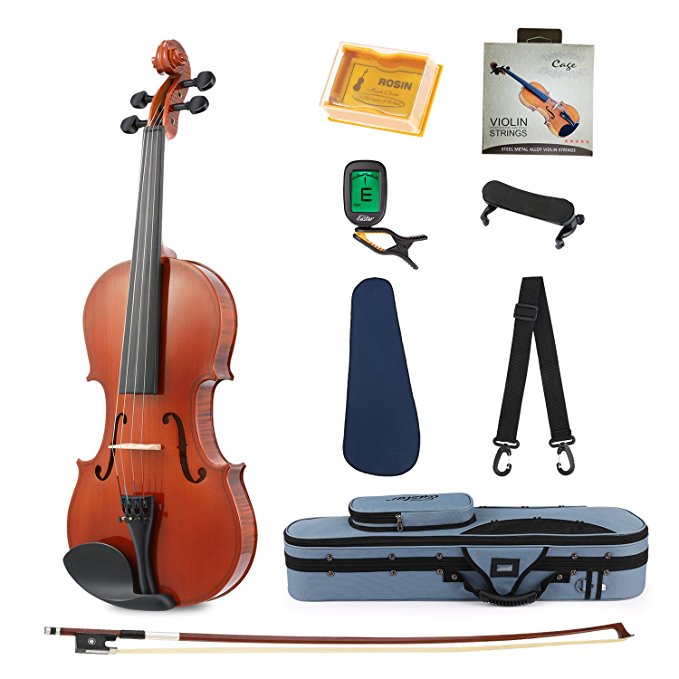 Eastar EVA-1 Full-Size 4/4 Violin Set For Beginner Student with Hard Case, Rosin, Shoulder Rest, Bow, Clip-on Tuner and Extra Strings