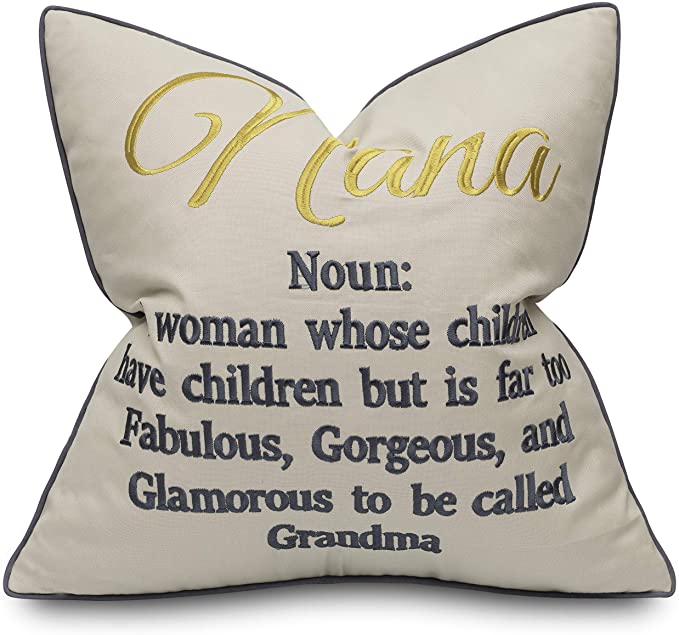YugTex Nana Definition Embroidered Square Accent Throw Pillow Cover - Gift for Grandma, Mothers Day - 18x18, Natural