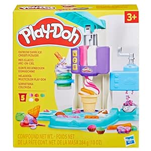 Play-Doh Rainbow Swirl Ice Cream Playset with 7 Pretend Play Kitchen Accessories, Arts and Crafts Toys for 3 Year Old Girls and Boys and Up