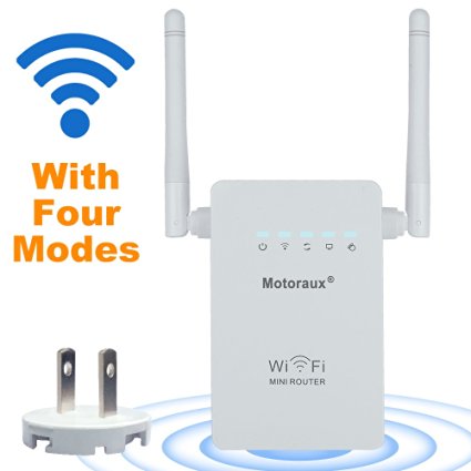 Mini Wi-Fi Range Extender with Four Modes, Motoraux wifi Repeater Supports Router,AP,repeater and WISP Mode with detachable wall plug