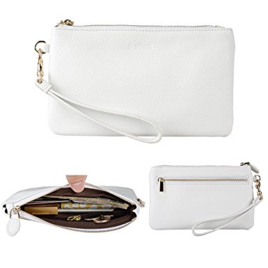 Befen Women Genuine Leather Clutch Wristlet Wallet, Smartphone Wristlet Wallet Purse - White