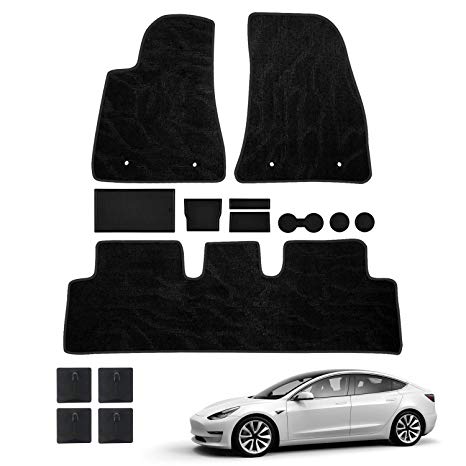 Mixsuper Floor Mats Liners for Tesla Model 3 2017 2018 2019 with Cup and Center Console Liner Accessories Custom Fit All Weather Car Carpet (Black)
