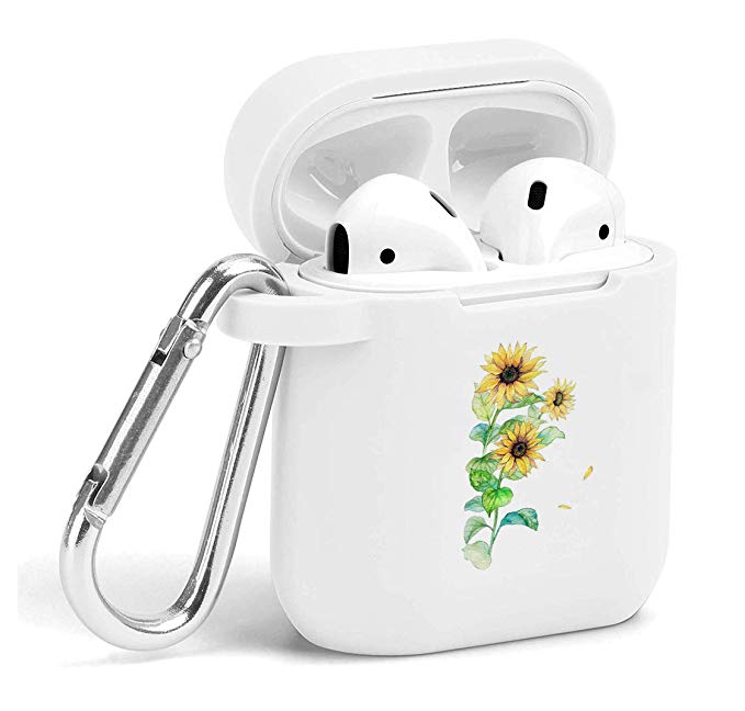 Case for Air Pods Sunflower - Soft Flexible Protector Silicone Holder Cover Cute with Keychain Accessories Compatible with Airpods Sunflower