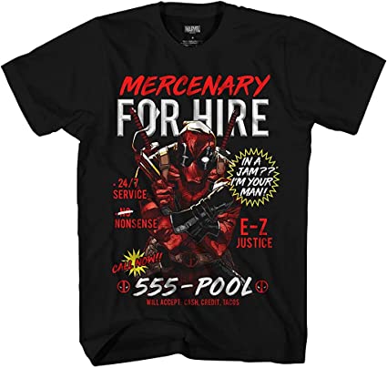 Marvel Deadpool Mercenary for Hire Adult T-Shirt Licensed Comics