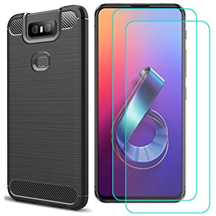 MYLB Compatible for Asus Zenfone 6 ZS630KL Case,with Screen Protector.(3 in 1) [Scratch Resistant Anti-Fall] Fashion Soft TPU Shockproof Case with Zenfone 6 ZS630KL Glass Screen Protector (Black)